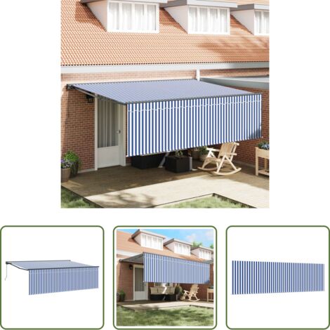 Ombrellone -  Tenda Retrattile Blu e Bianco 400 × 300 cm