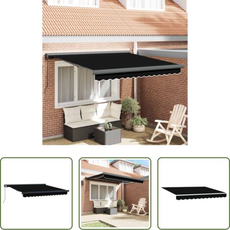 Ombrellone -  Tenda Retrattile Nero 350 x 250 cm Tessuto e Metallo