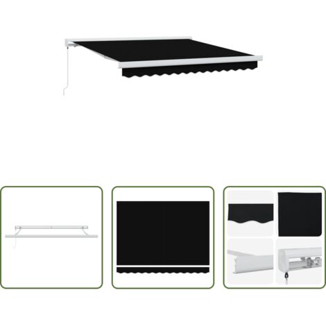 Ombrellone -  Tenda Retrattile Nero 350 x 250 cm Tessuto e Metallo