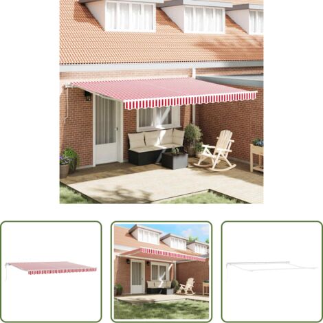 Ombrellone -  Tenda Retrattile Rosso e Bianco 450 × 350 cm Tessuto