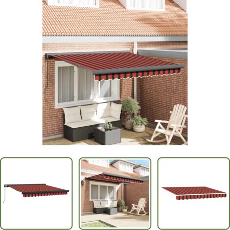 Ombrellone -  Tenda Retrattile Rosso e Nero 350 x 250 cm Tessuto e Metallo