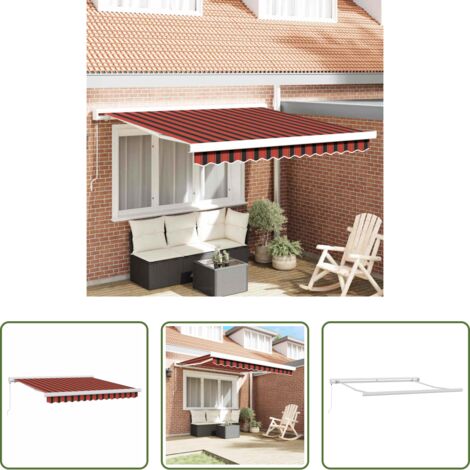 Ombrellone -  Tenda Retrattile Rosso e Nero 350 x 250 cm Tessuto e Metallo