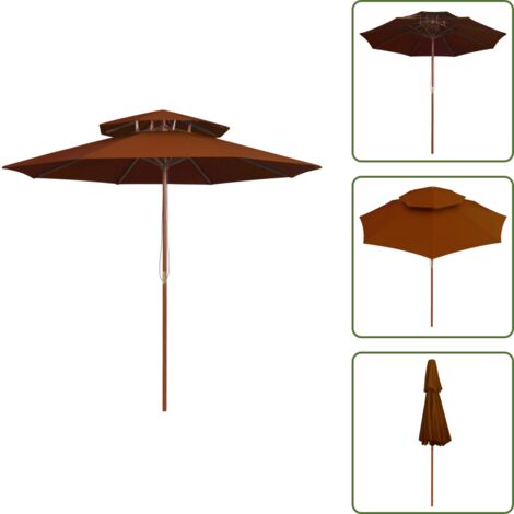 Ombrellone terracotta - vidaXL Ombrellone a Due Livelli con Palo in Legno 270 cm Terracotta - Ombrellone con palo in legno