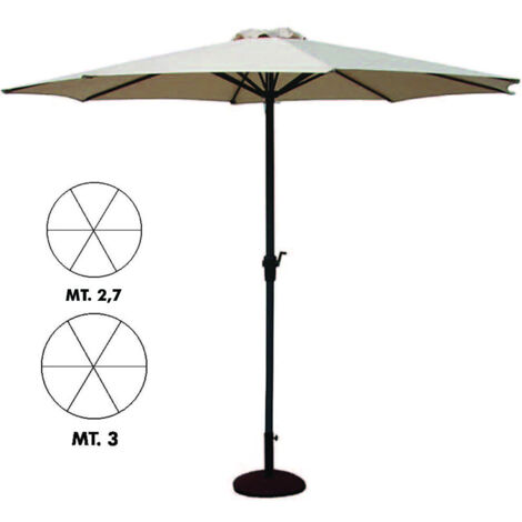 Ombrellone tondo in metallo con manovella - ø cm.270 palo ø mm.38 a 6 stecche colore ecru