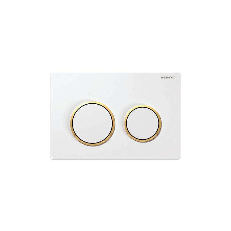 

Placa de accionamiento Geberit Omega20, para enjuague de 2 volúmenes, color: blanco / chapado en oro / blanco - 115.085.KK.1