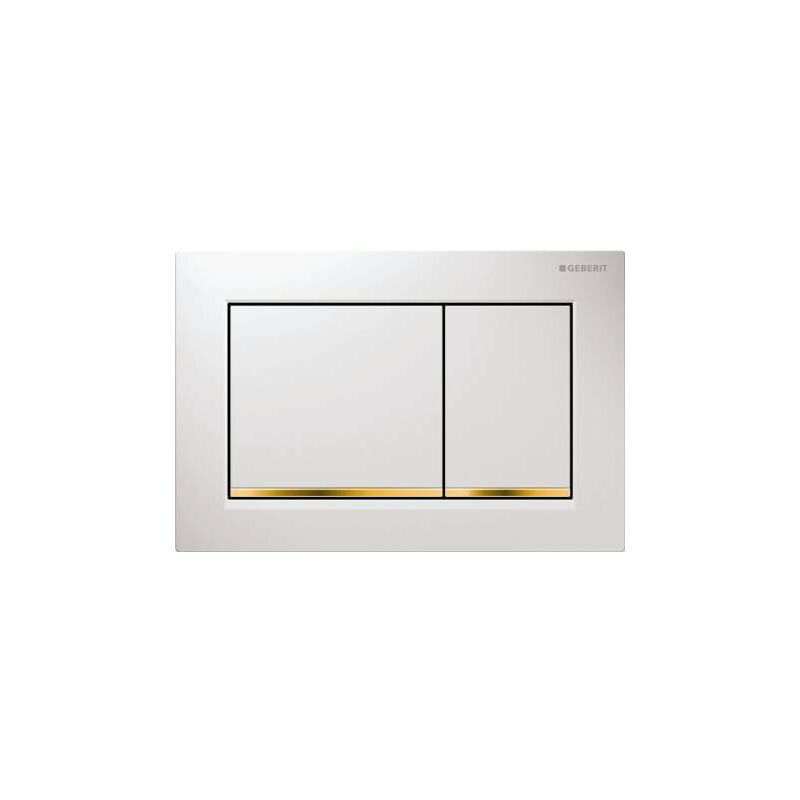 

Placa de accionamiento Geberit Omega30, para enjuague de 2 volúmenes, color: blanco / chapado en oro / blanco - 115.080.KK.1