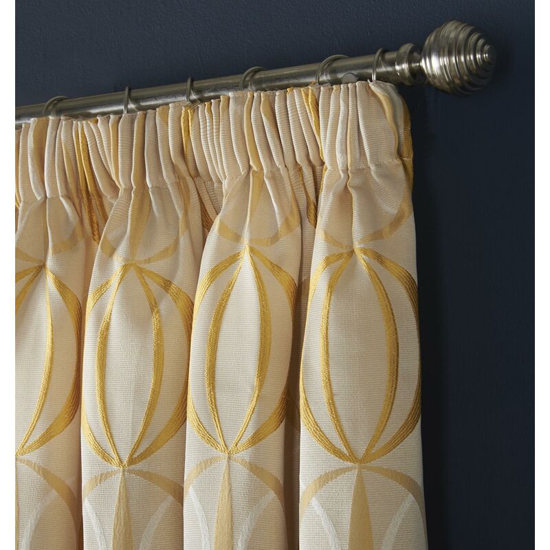 Omega Taped Pencil Pleat Curtain Pair Fully Lined Curtains Ochre 66x90' Jacquard