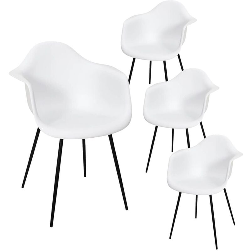 Altobuy - omer - Lot de 4 Chaises Coque Accoudoirs Blanches Piètement Métal