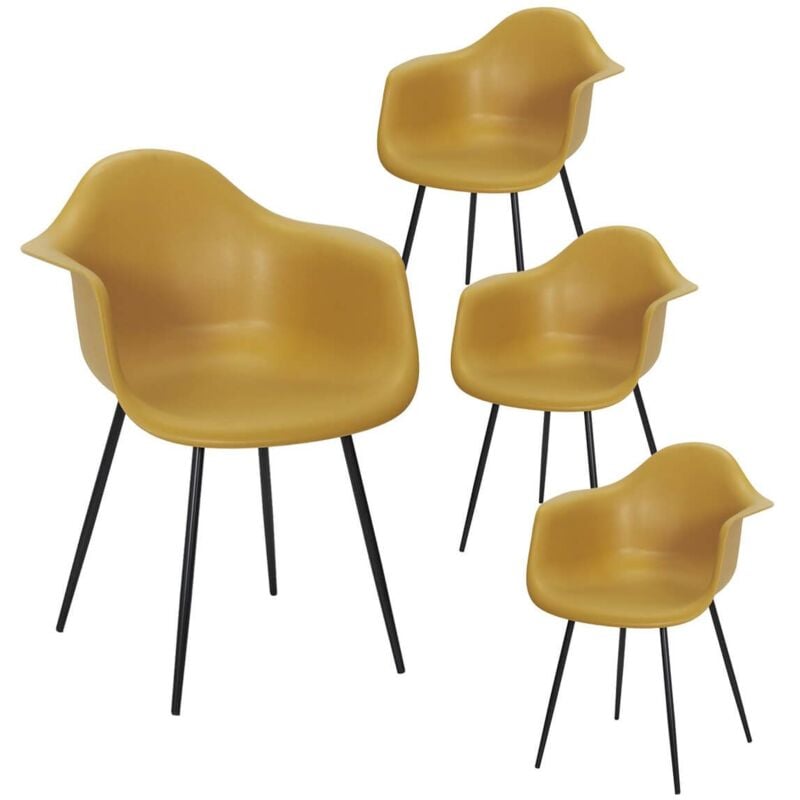 Altobuy - omer - Lot de 4 Chaises Coque Accoudoirs Jaunes Piètement Métal
