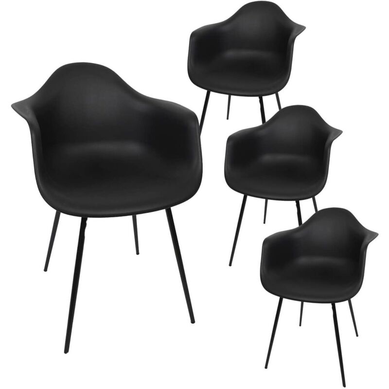 Altobuy - omer - Lot de 4 Chaises Coque Accoudoirs Noires Piètement Métal