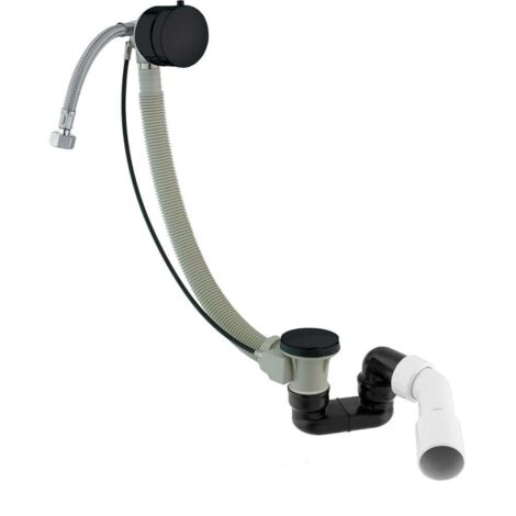 OMNIRES CGS - Sistema di scarico e troppopieno con erogazione per vasca da bagno, lunghezza 81 cm, nero opaco TK132-PLUS-3.43+64-SBL