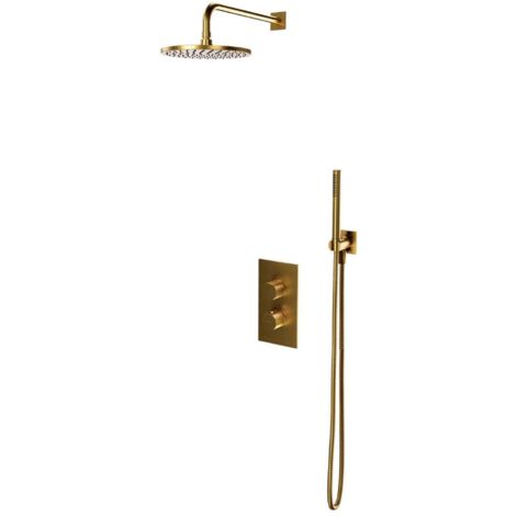 OMNIRES Contour - Duschset mit Unterputz-Thermostat, mit Einbaukörper, Durchmesser 25 cm, Gold gebürstet SYSCT11GLB