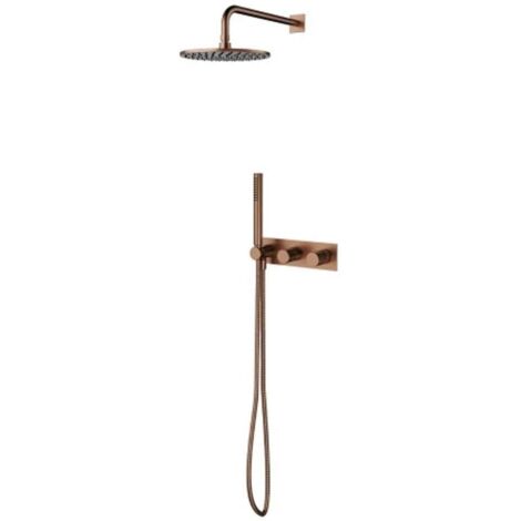 OMNIRES Contour - Juego de ducha con grifo empotrado, con cuerpo, diámetro 25 cm, cobre cepillado SYSCT10CPB