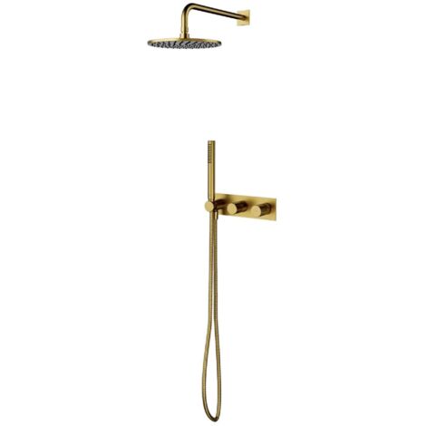 OMNIRES Contour - Juego de ducha con grifo empotrado, con cuerpo, diámetro 25 cm, oro cepillado SYSCT10GLB