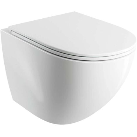 OMNIRES Ottawa Comfort - Inodoro suspendido con asiento SoftClose, Rimless, blanco brillante OTTAWACSPMWBP