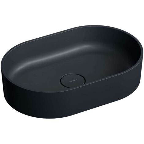 OMNIRES Ovo M+ - Lavabo da appoggio 55x36 cm, senza troppopieno, nero OVOUNBLV