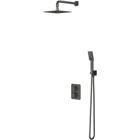 OMNIRES Parma - Conjunto de ducha con termostato empotrado, con cuerpo, 20x20 cm, 3 chorros, grafito SYSPM11GR