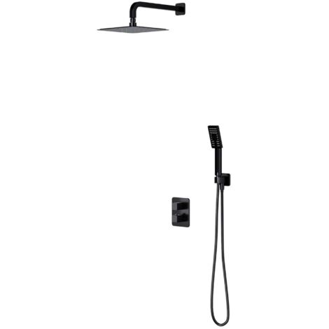 OMNIRES Parma - Set de douche avec thermostat encastré, corps d’encastrement, 20x20 cm, 3 jets, noir mat SYSPM11BL