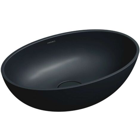 OMNIRES Shell M+ - Lavabo sobre encimera 50x32 cm, sin rebosadero, sin orificio para grifería, negro mate SHELL500UNBLV