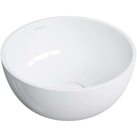 OMNIRES Shell M+ - Lavabo sobre encimera, diámetro 35 cm, sin rebosadero, sin orificio para grifo, blanco SHELL350UNBP