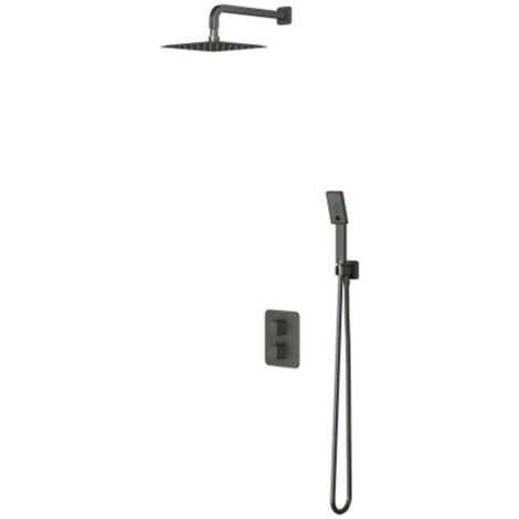 OMNIRES Slide - Conjunto de ducha con termostato empotrado, con cuerpo, 20x20 cm, 3 chorros, grafito cepillado SYSSL11GR