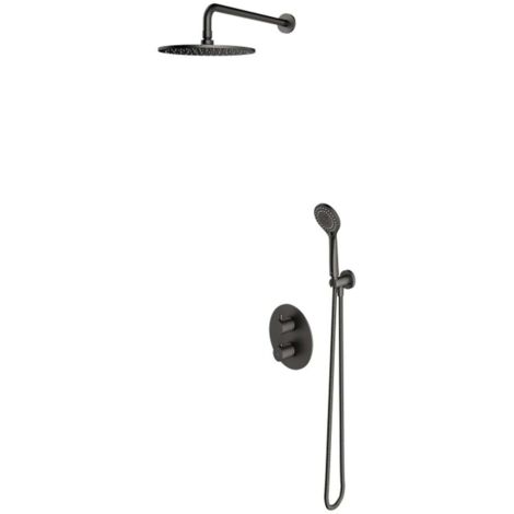 OMNIRES Y - Conjunto de ducha con termostato empotrado, con cuerpo, diámetro 25 cm, 5 chorros, grafito cepillado SYSYT05GR