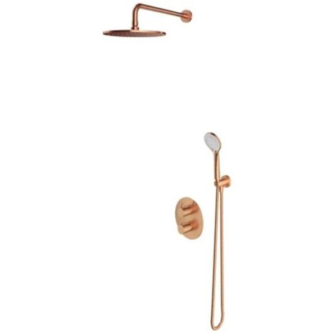 OMNIRES Y - Duschset mit Unterputz-Thermostat, mit Einbaukörper, Durchmesser 25 cm, 5 Strahlarten, Kupfer gebürstet SYSYT05CPB