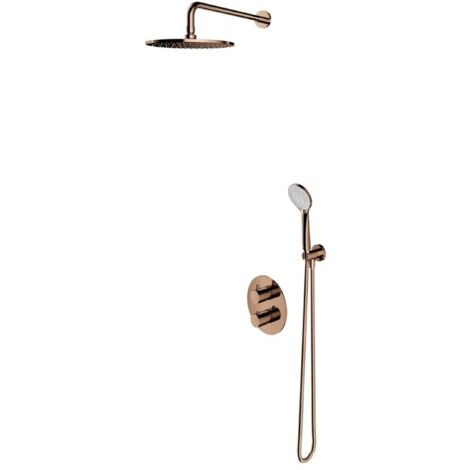 OMNIRES Y - Duschset mit Unterputz-Thermostat, mit Einbaukörper, Durchmesser 25 cm, 5 Strahlarten, Kupfer SYSYT05CP