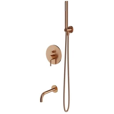 OMNIRES Y - Grifo de bañera empotrado, instalación de 3 orificios, con cuerpo, con accesorios, cobre cepillado SYSYW01CPB