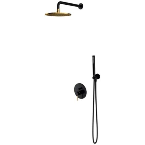 OMNIRES Y - Set de douche avec mitigeur encastré, avec corps d’encastrement, diamètre 25 cm, noir/doré SYSY18BLGL
