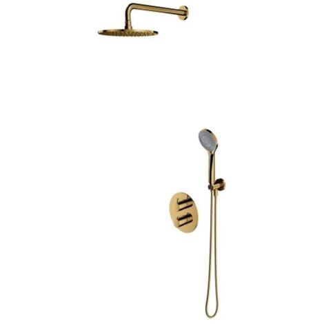 OMNIRES Y - Set de douche avec thermostat encastré, corps d’encastrement, diamètre 25 cm, 5 jets, doré SYSYT05GL