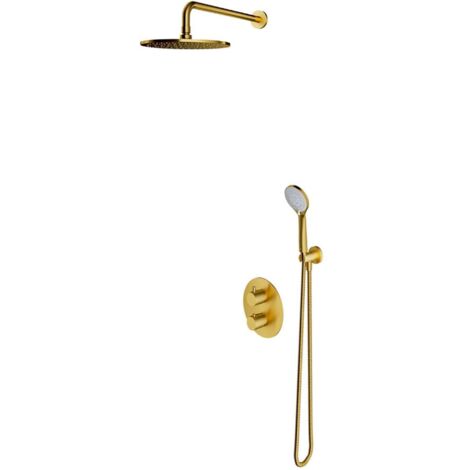 OMNIRES Y - Set de douche avec thermostat encastré, corps d’encastrement, diamètre 25 cm, 5 jets, or brossé SYSYT05GLB