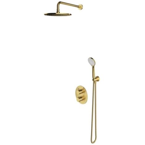 OMNIRES Y - Set doccia termostatico ad incasso, con corpo, diametro 25 cm, 5 getti, ottone spazzolato SYSYT05BSB