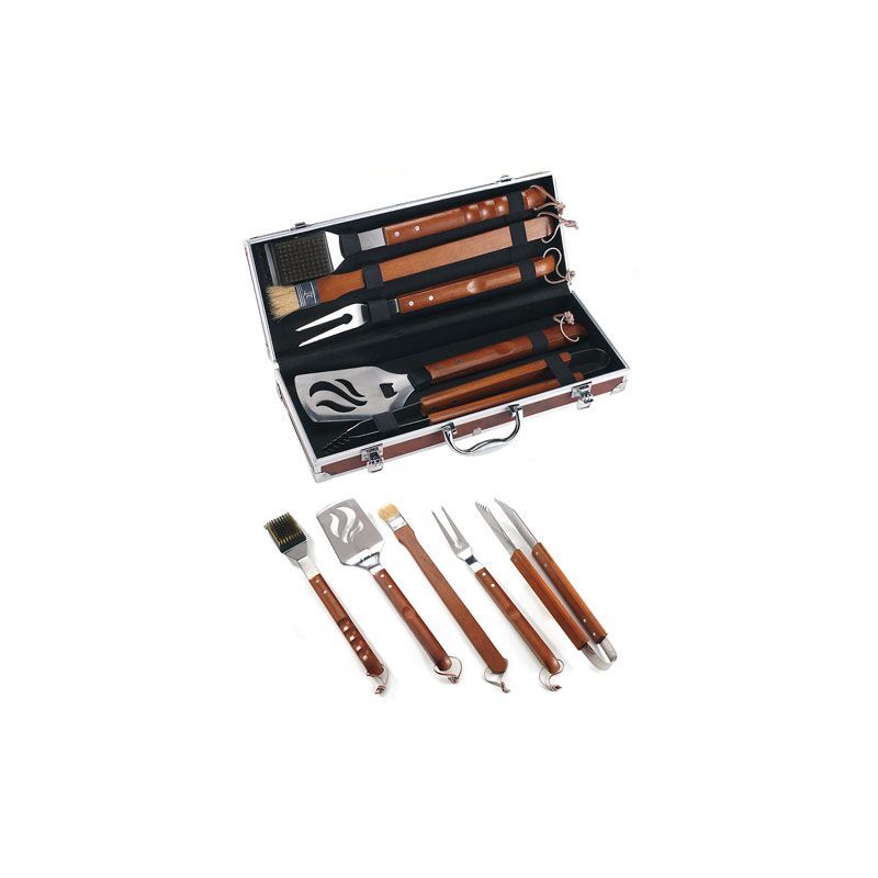 Ompagrill - ensemble de cas de barbecue outils en bois et en acier inoxydable pour grils de barbecue