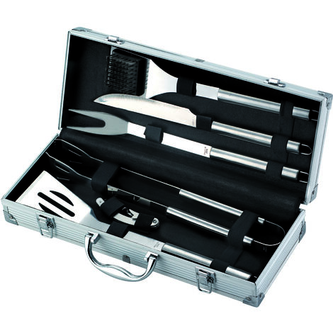 Ompagrill SET  UTENSILI PER BARBECUE INOX VALIGETTA IN ALLUMINIO 6 PEZZI