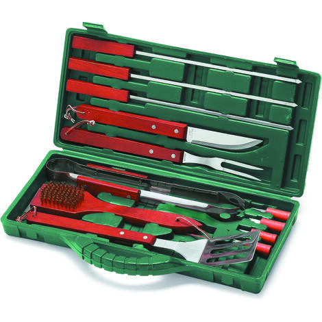 Ompagrill SET  UTENSILI PER BARBECUE VALIGETTA 12 PEZZI manico da cm. 40