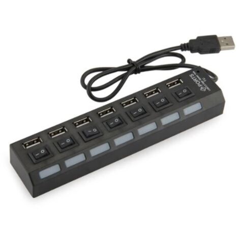 On - Off Computer Light Weight Durable High Speed ​​7 Port Usb 2.0 Partage Hub Commutateur pour PC portable noir