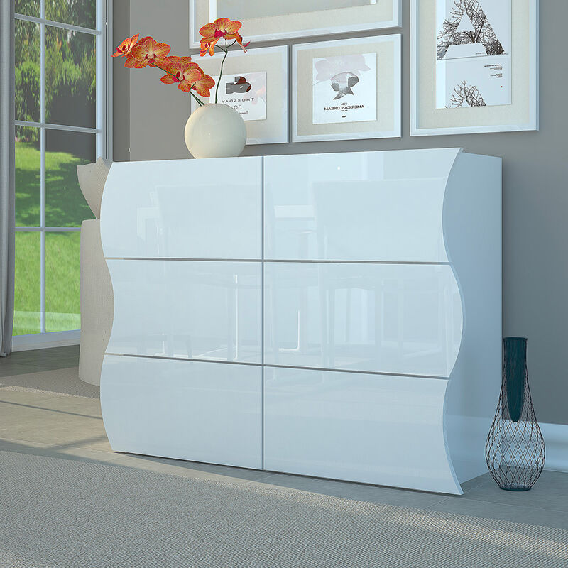 Ahd Amazing Home Design - Commode Design Chambre 6 Tiroirs Blanc Brillant Onda Dresser