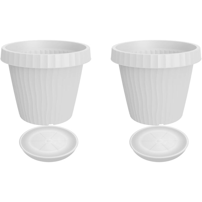 Onda - Lot de 2 vases avec soucoupe, couleur blanc glacé