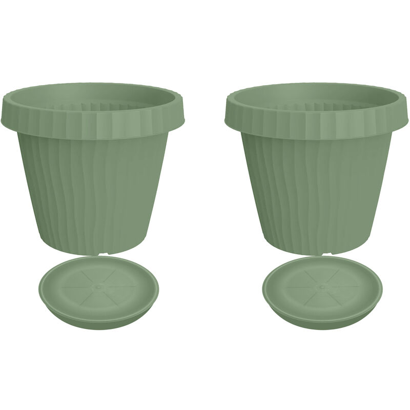 Onda - Lot de 2 vases avec soucoupe, couleur sauge