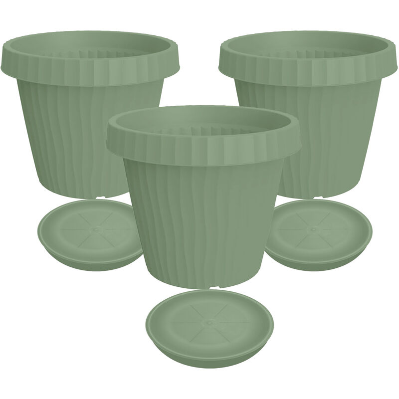 Frankystar - Onda - Lot de 3 vases avec soucoupe, couleur sauge