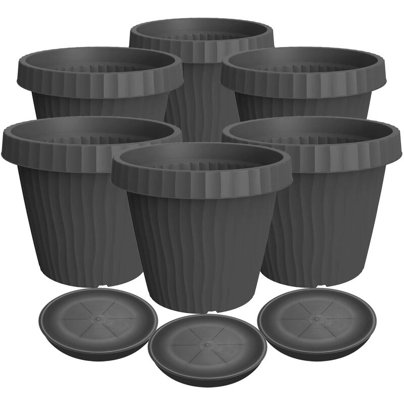 Onda - Lot de 6 vases avec soucoupe, couleur anthracite