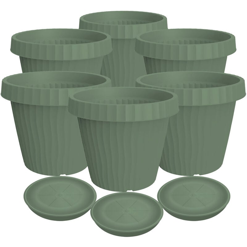 Frankystar - Onda - Lot de 6 vases avec soucoupe, couleur sauge