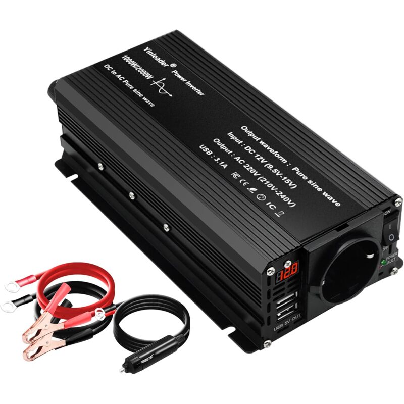 Onde sinusoïdale pure 500W / 2000w maison de voiture alimentation à découpage 12v24v à 110 - 240V inverseur