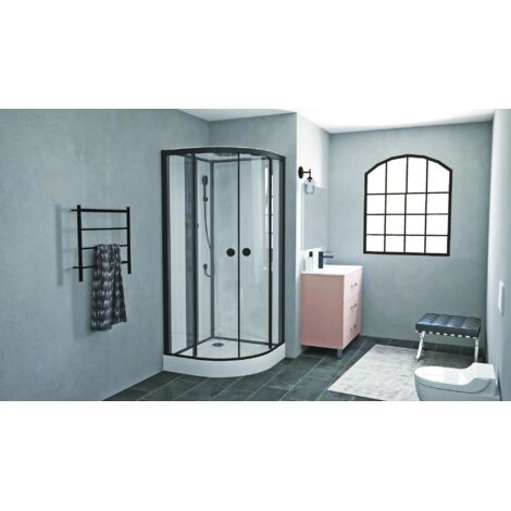 ONDEE - Bañera de hidromasaje NOGEA - Sin silicona - Negro mate - En kit - 1/4 Circulo 90cm