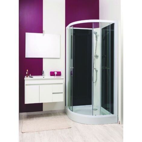 ONDEE - cabina de ducha GENA, Montaje sin silicona-  1/4 de círculo -Perfiles de aluminio - blanco - 90 cm