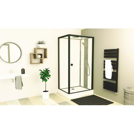 ONDEE - Cabina de ducha GONEA - Montaje sin silicona - Perfiles de aluminio - negro mate - se entrega en kit -  110x80cm