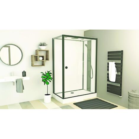 ONDEE - Cabina de ducha GONEA - Montaje sin silicona - Perfiles de aluminio - negro mate - se entrega en kit  - 140x80cm