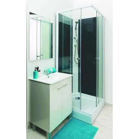 ONDEE - Cabina de ducha MINEA - Montaje con silicona - 80x80cm - Perfiles de aluminio  - se entrega en kit - paneles de fondo de vidrio templado gris