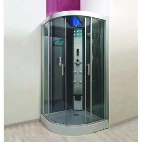 ONDEE - Cabina hidromasaje SKADI - Montaje sin silicona - Cabina de ángulo 1/4 de círculo - negro mate - se entrega en kit